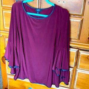 Plum with black trim, flared arm blouse
